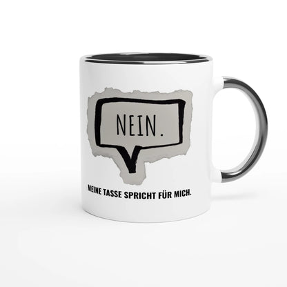 Zweifarbige Keramiktasse 325 ml mit Aufdruck "Nein. Meine Tasse spricht für mich" in Schwarz – Schreibtischtasse von Vollzeitfrust
