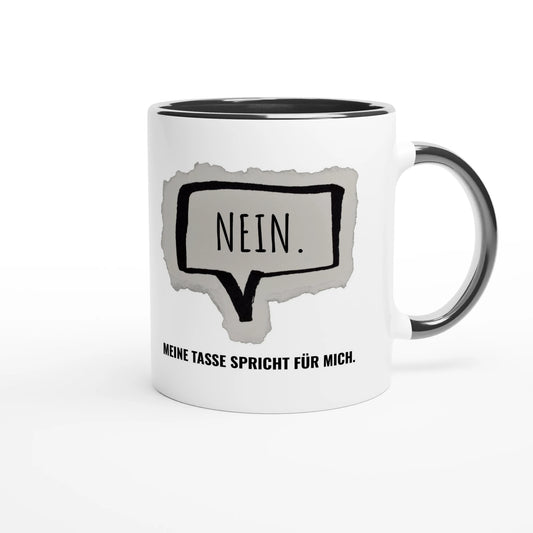Zweifarbige Keramiktasse 325 ml mit Aufdruck "Nein. Meine Tasse spricht für mich" in Schwarz – Schreibtischtasse von Vollzeitfrust
