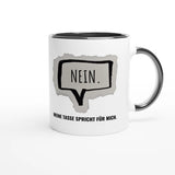 Zweifarbige Keramiktasse 325 ml mit Aufdruck "Nein. Meine Tasse spricht für mich" in Schwarz – Schreibtischtasse von Vollzeitfrust
