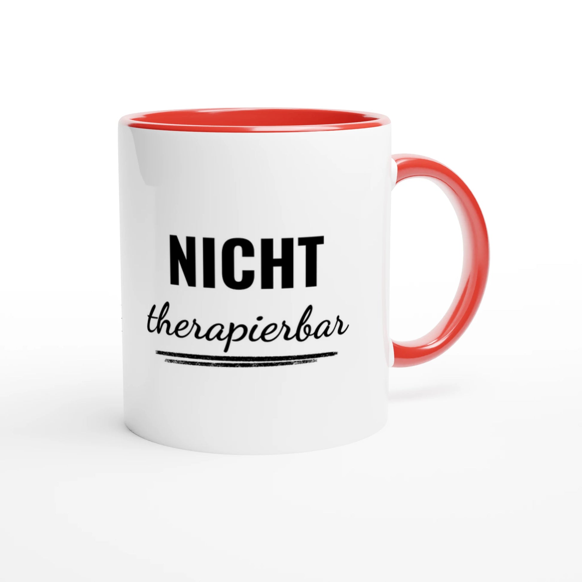 Zweifarbige Keramiktasse 325 ml mit Aufdruck "Nicht therapierbar" in Rot – Schreibtischtasse von Vollzeitfrust
