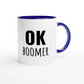 Zweifarbige Keramiktasse 325 ml mit Aufdruck "Ok Boomer" in Blau – Schreibtischtasse von Vollzeitfrust
