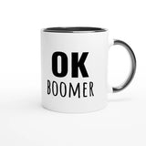 Zweifarbige Keramiktasse 325 ml mit Aufdruck "Ok Boomer" in Schwarz – Schreibtischtasse von Vollzeitfrust
