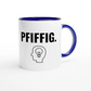 Zweifarbige Keramiktasse 325 ml mit Aufdruck "Pfiffig" in Blau – Schreibtischtasse von Vollzeitfrust
