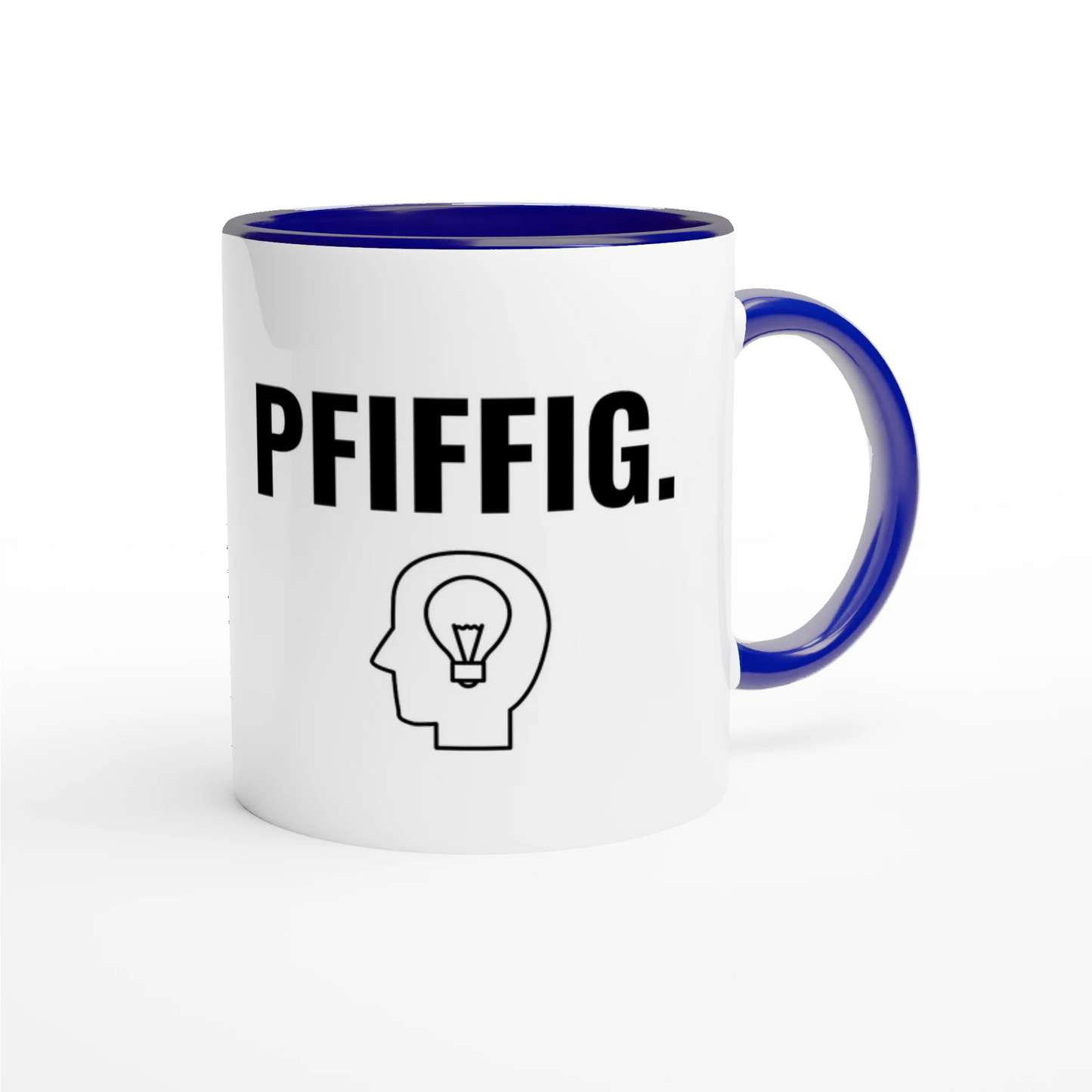 Zweifarbige Keramiktasse 325 ml mit Aufdruck "Pfiffig" in Blau – Schreibtischtasse von Vollzeitfrust
