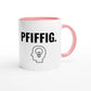 Zweifarbige Keramiktasse 325 ml mit Aufdruck "Pfiffig" in Rosa – Schreibtischtasse von Vollzeitfrust
