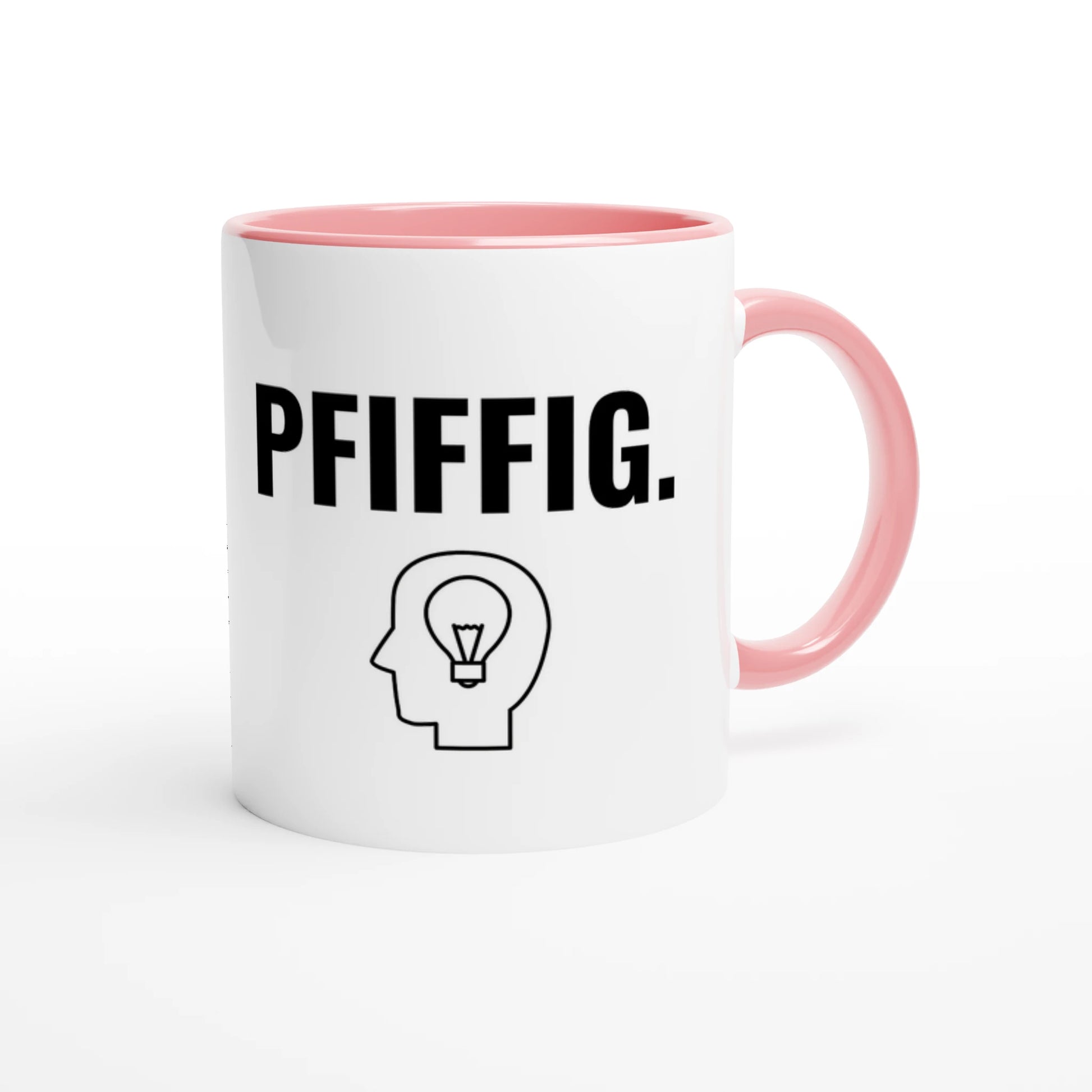 Zweifarbige Keramiktasse 325 ml mit Aufdruck "Pfiffig" in Rosa – Schreibtischtasse von Vollzeitfrust
