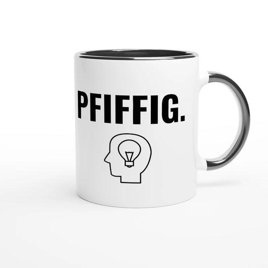 Zweifarbige Keramiktasse 325 ml mit Aufdruck "Pfiffig" in Schwarz – Schreibtischtasse von Vollzeitfrust
