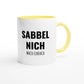 Zweifarbige Keramiktasse 325 ml mit Aufdruck "Sabbel nich. Mach einfach" in Gelb – Schreibtischtasse von Vollzeitfrust
