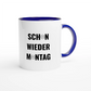 Zweifarbige Keramiktasse 325 ml mit Aufdruck "Schon wieder Montag" in Blau – Schreibtischtasse von Vollzeitfrust
