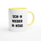 Zweifarbige Keramiktasse 325 ml mit Aufdruck "Schon wieder Montag" in Gelb – Schreibtischtasse von Vollzeitfrust
