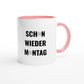 Zweifarbige Keramiktasse 325 ml mit Aufdruck "Schon wieder Montag" in Rosa – Schreibtischtasse von Vollzeitfrust
