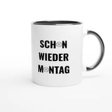 Zweifarbige Keramiktasse 325 ml mit Aufdruck "Schon wieder Montag" in Schwarz – Schreibtischtasse von Vollzeitfrust
