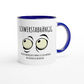 Zweifarbige Keramiktasse 325 ml mit Aufdruck "Schwerstabhängig" in Blau – Schreibtischtasse von Vollzeitfrust
