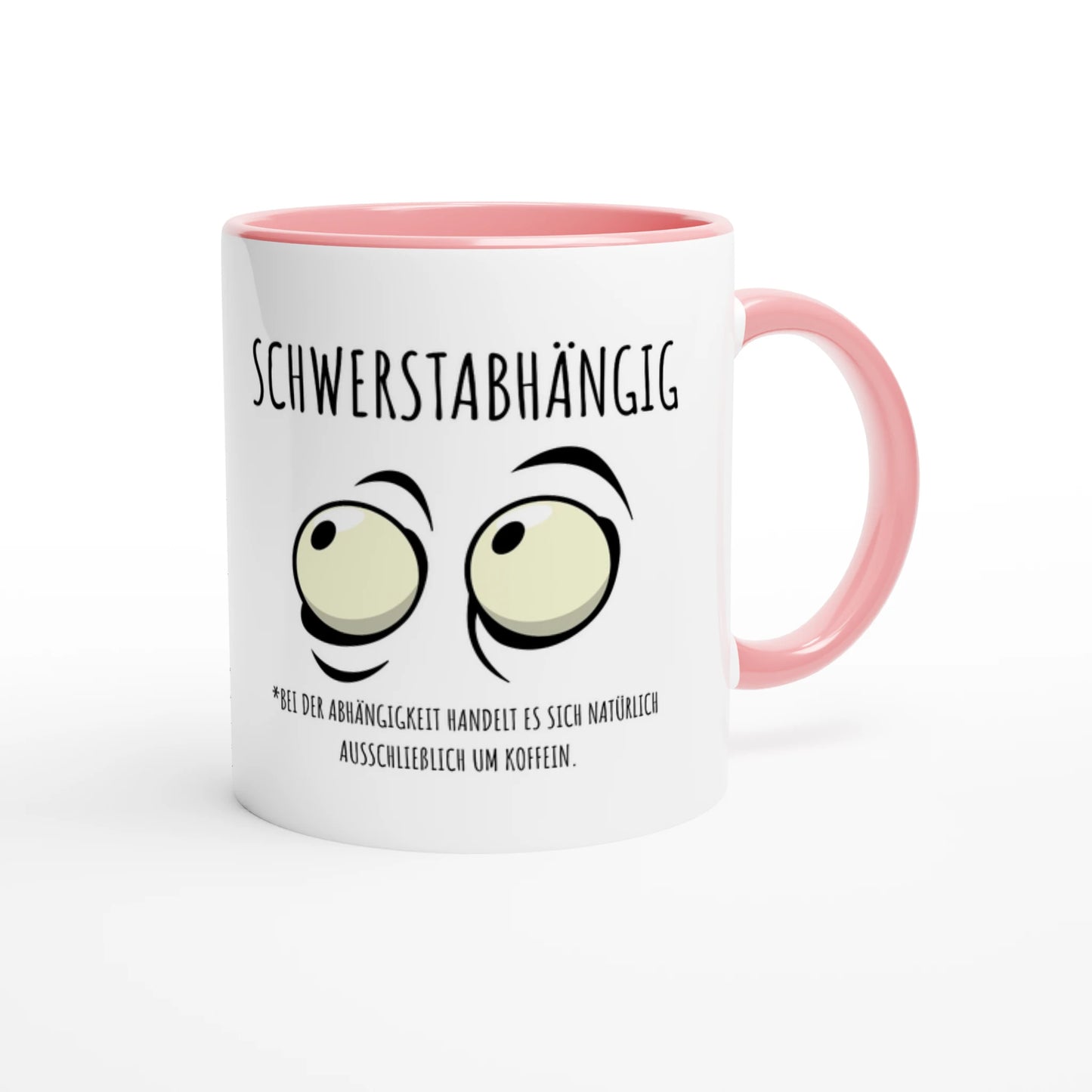 Zweifarbige Keramiktasse 325 ml mit Aufdruck "Schwerstabhängig" in Rosa – Schreibtischtasse von Vollzeitfrust
