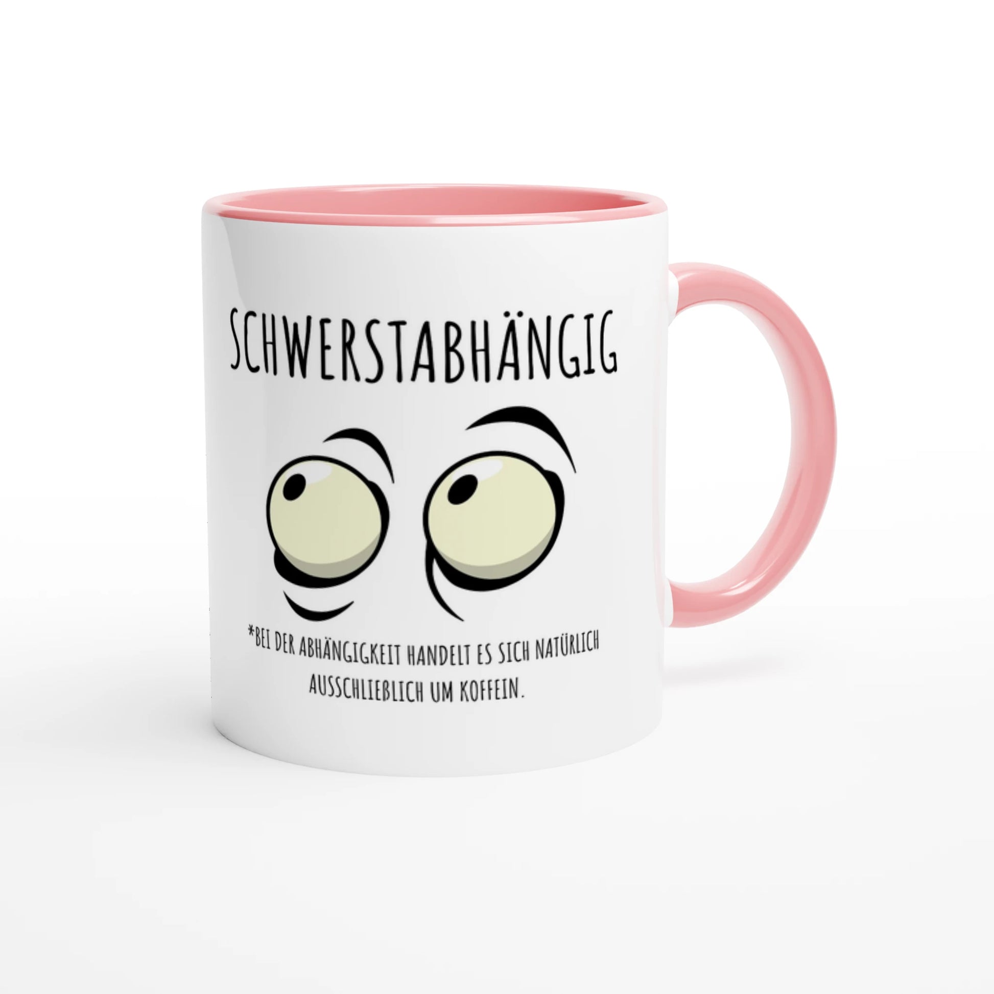 Zweifarbige Keramiktasse 325 ml mit Aufdruck "Schwerstabhängig" in Rosa – Schreibtischtasse von Vollzeitfrust

