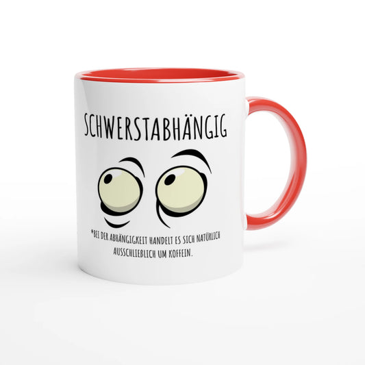 Zweifarbige Keramiktasse 325 ml mit Aufdruck "Schwerstabhängig" in Rot – Schreibtischtasse von Vollzeitfrust
