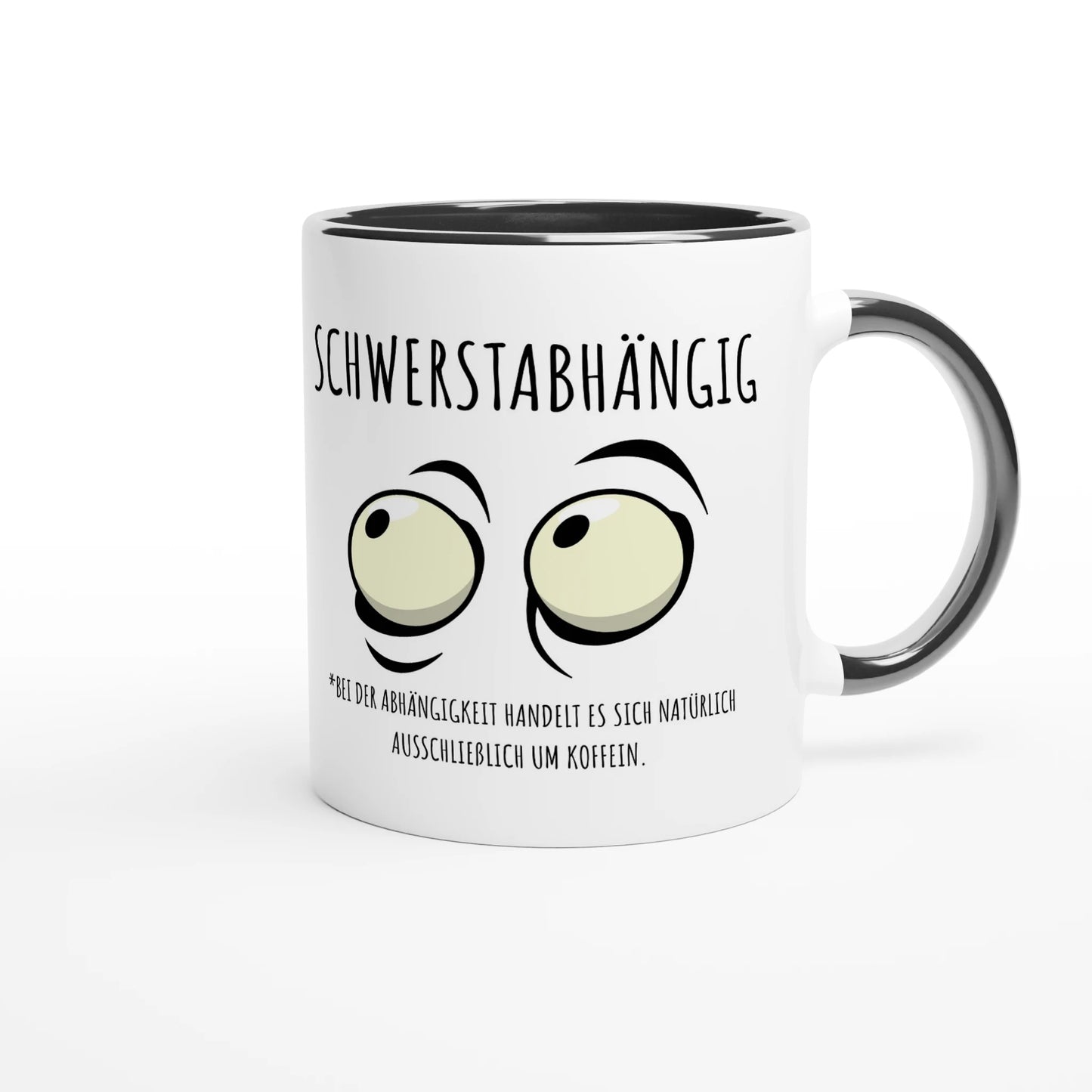 Zweifarbige Keramiktasse 325 ml mit Aufdruck "Schwerstabhängig" in Schwarz – Schreibtischtasse von Vollzeitfrust
