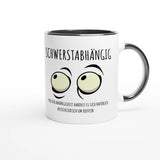 Zweifarbige Keramiktasse 325 ml mit Aufdruck "Schwerstabhängig" in Schwarz – Schreibtischtasse von Vollzeitfrust
