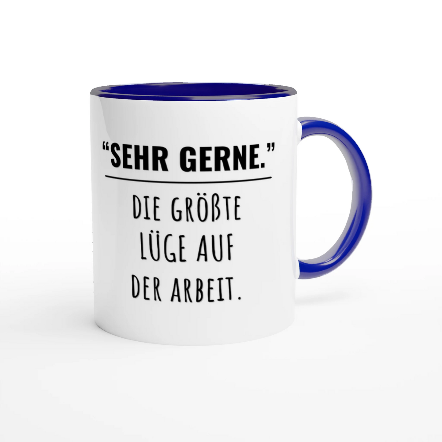 Zweifarbige Keramiktasse 325 ml mit Aufdruck "Sehr gerne" in Blau – Schreibtischtasse von Vollzeitfrust
