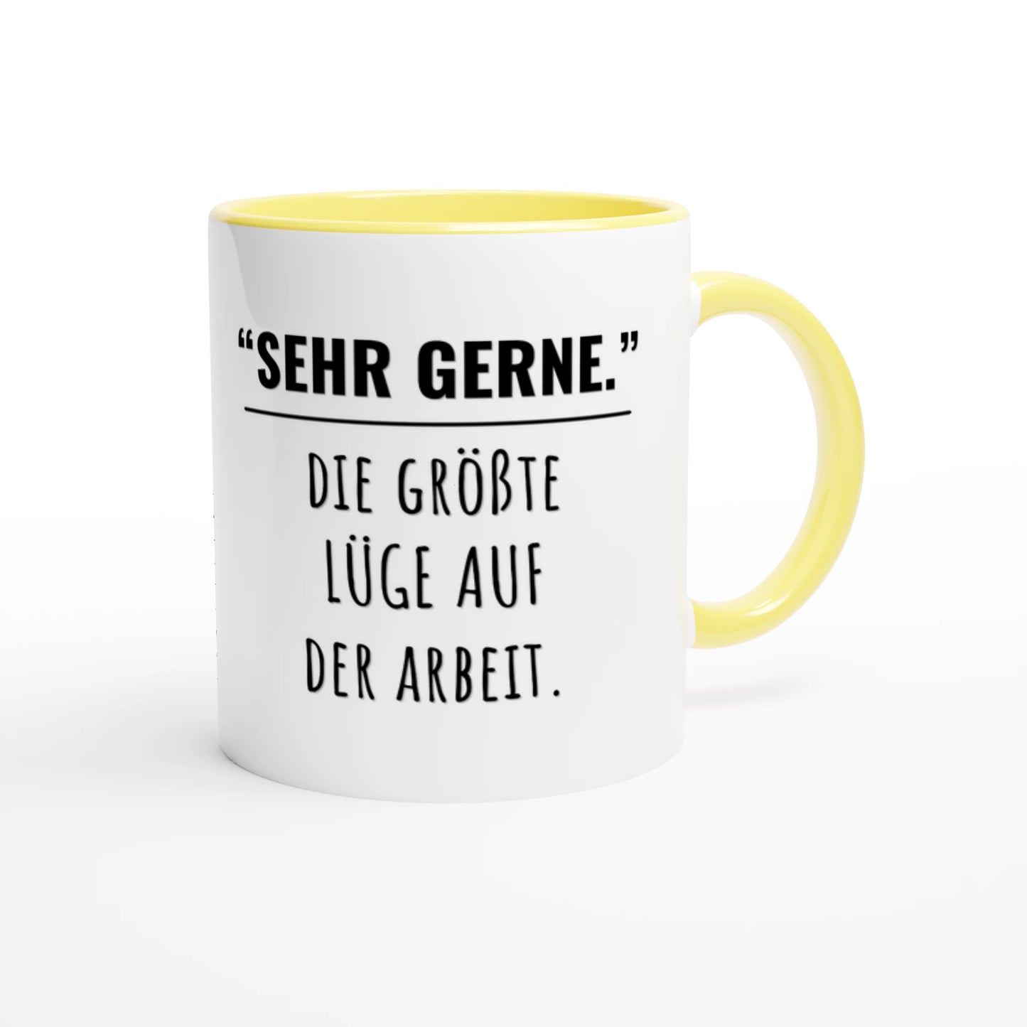 Zweifarbige Keramiktasse 325 ml mit Aufdruck "Sehr gerne" in Gelb – Schreibtischtasse von Vollzeitfrust
