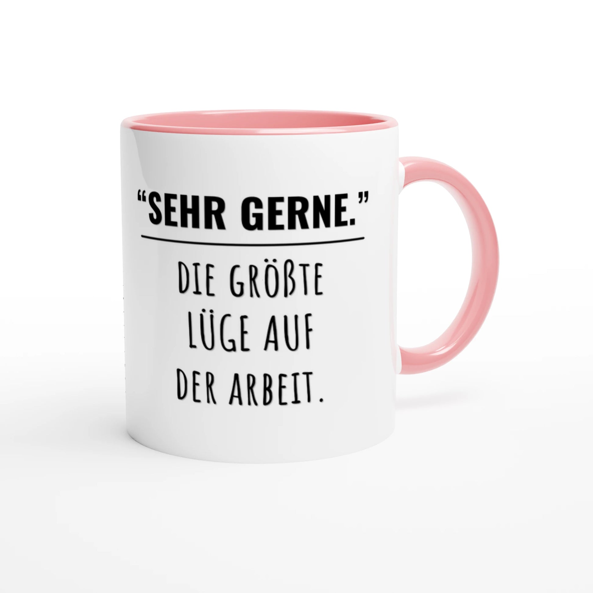 Zweifarbige Keramiktasse 325 ml mit Aufdruck "Sehr gerne" in Rosa – Schreibtischtasse von Vollzeitfrust
