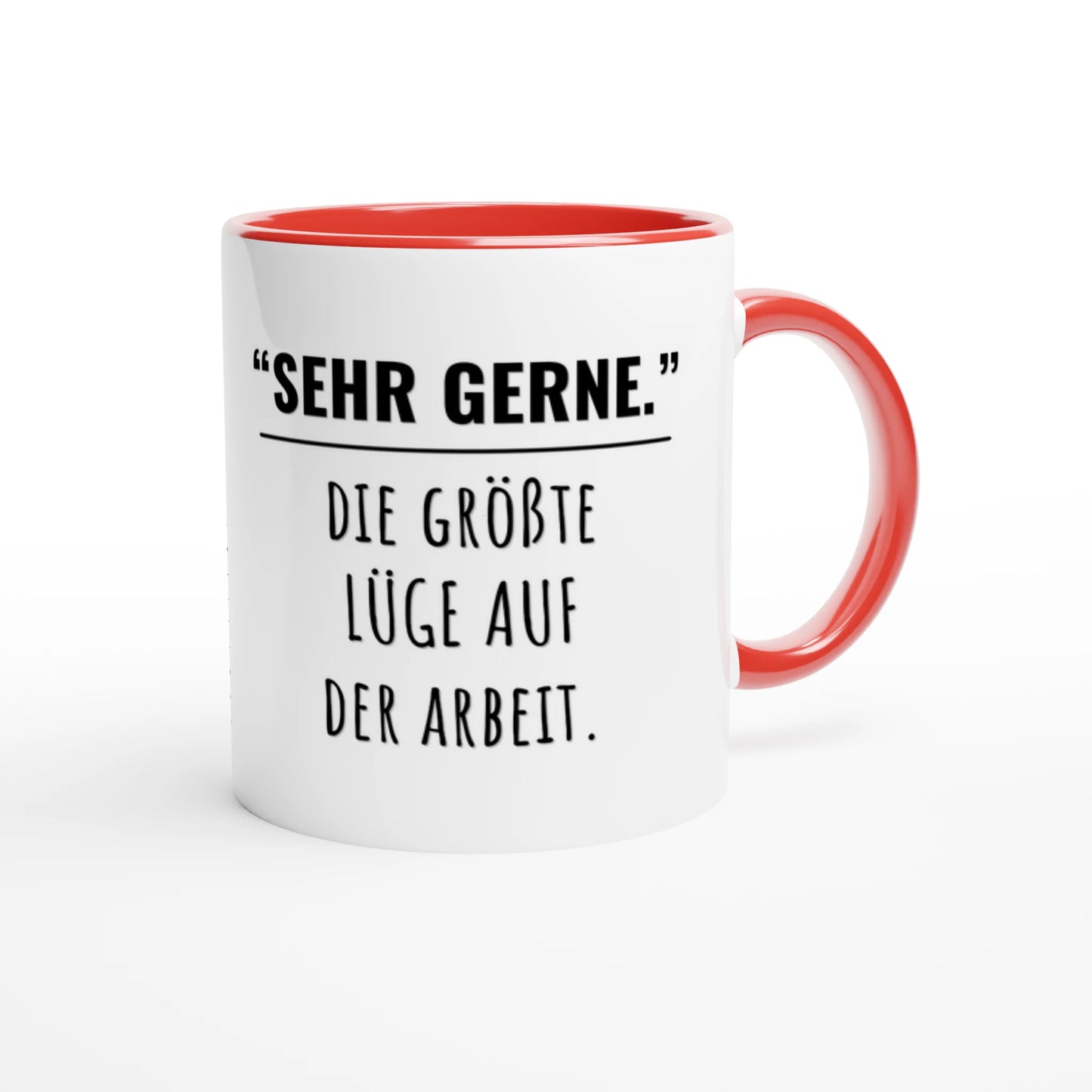 Zweifarbige Keramiktasse 325 ml mit Aufdruck "Sehr gerne" in Rot – Schreibtischtasse von Vollzeitfrust
