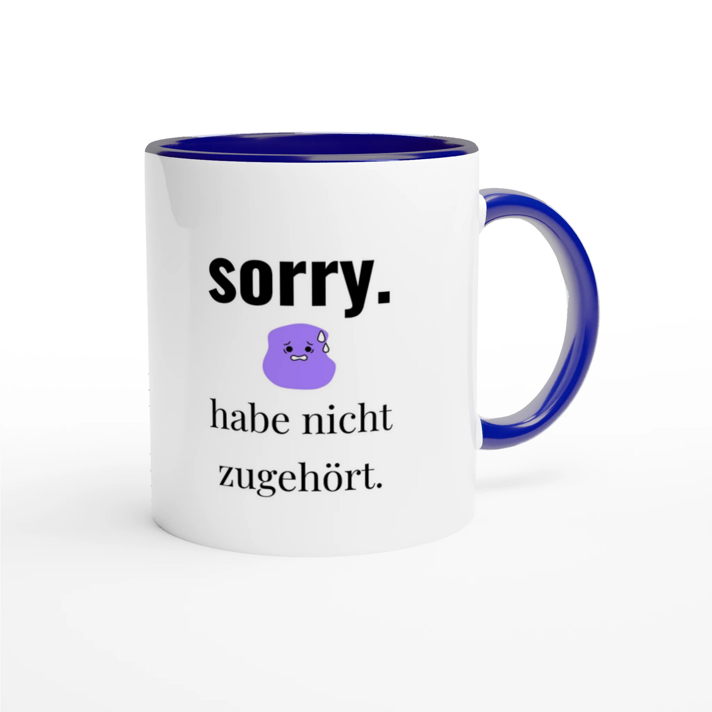 Zweifarbige Keramiktasse 325 ml mit Aufdruck "Sorry. Habe nicht zugehört" in Blau – Schreibtischtasse von Vollzeitfrust
