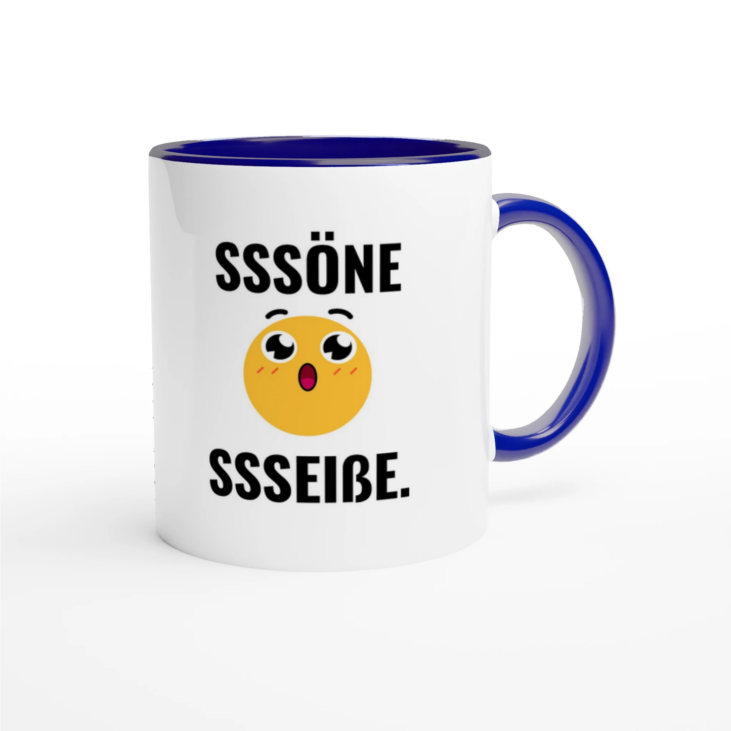 Zweifarbige Keramiktasse 325 ml mit Aufdruck "Sssöne Ssseißße" in Blau – Schreibtischtasse von Vollzeitfrust
