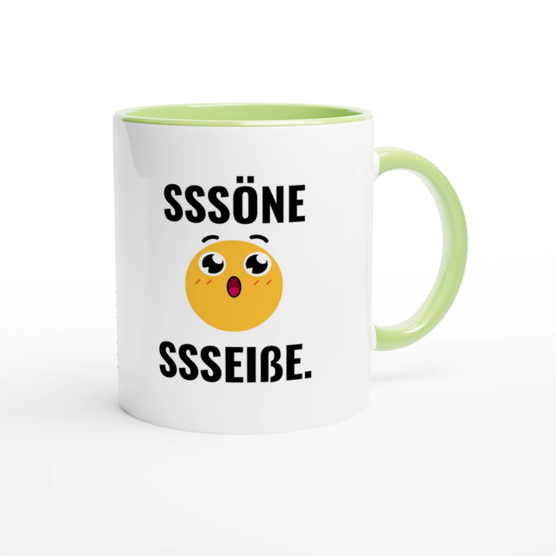 Zweifarbige Keramiktasse 325 ml mit Aufdruck "Sssöne Ssseißße" in Grün – Schreibtischtasse von Vollzeitfrust
