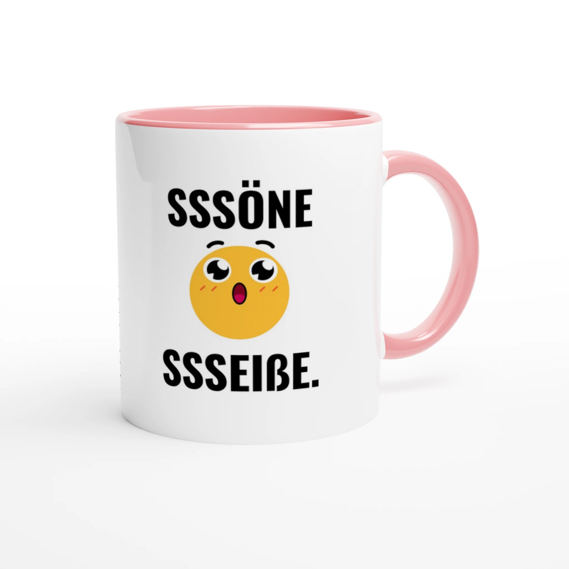 Zweifarbige Keramiktasse 325 ml mit Aufdruck "Sssöne Ssseißße" in Rosa – Schreibtischtasse von Vollzeitfrust
