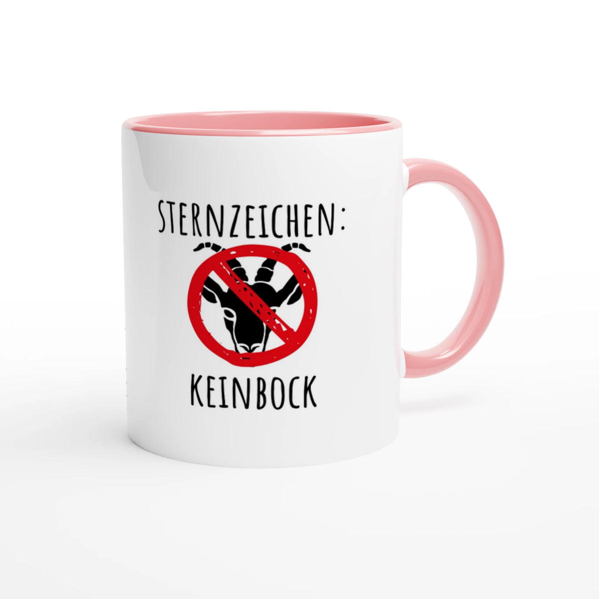 Zweifarbige Keramiktasse 325 ml mit Aufdruck "Sternzeichen: Keinbock" in Rosa – Schreibtischtasse von Vollzeitfrust