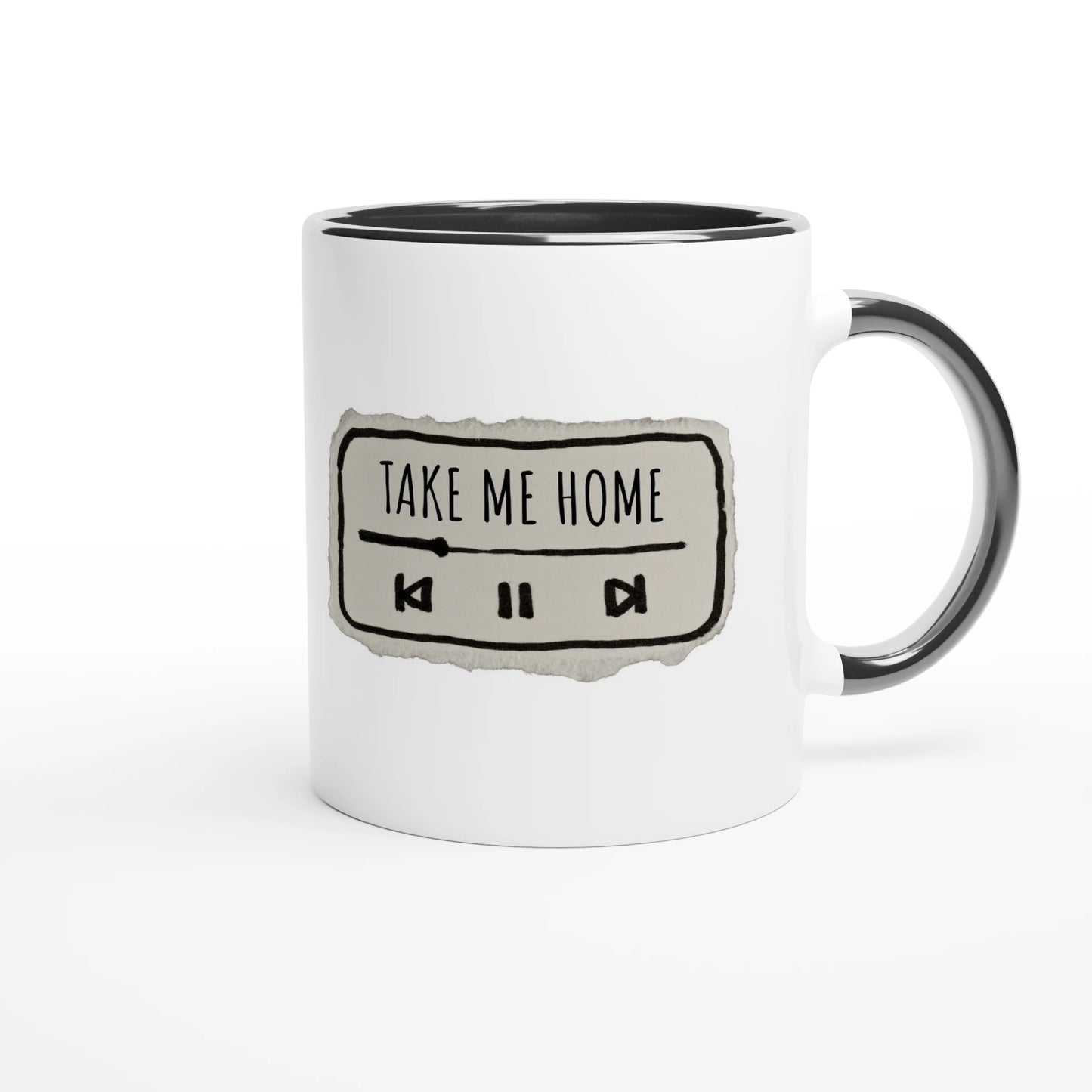 Zweifarbige Keramiktasse 325 ml mit Aufdruck "Take Me Home" in Schwarz – Schreibtischtasse von Vollzeitfrust
