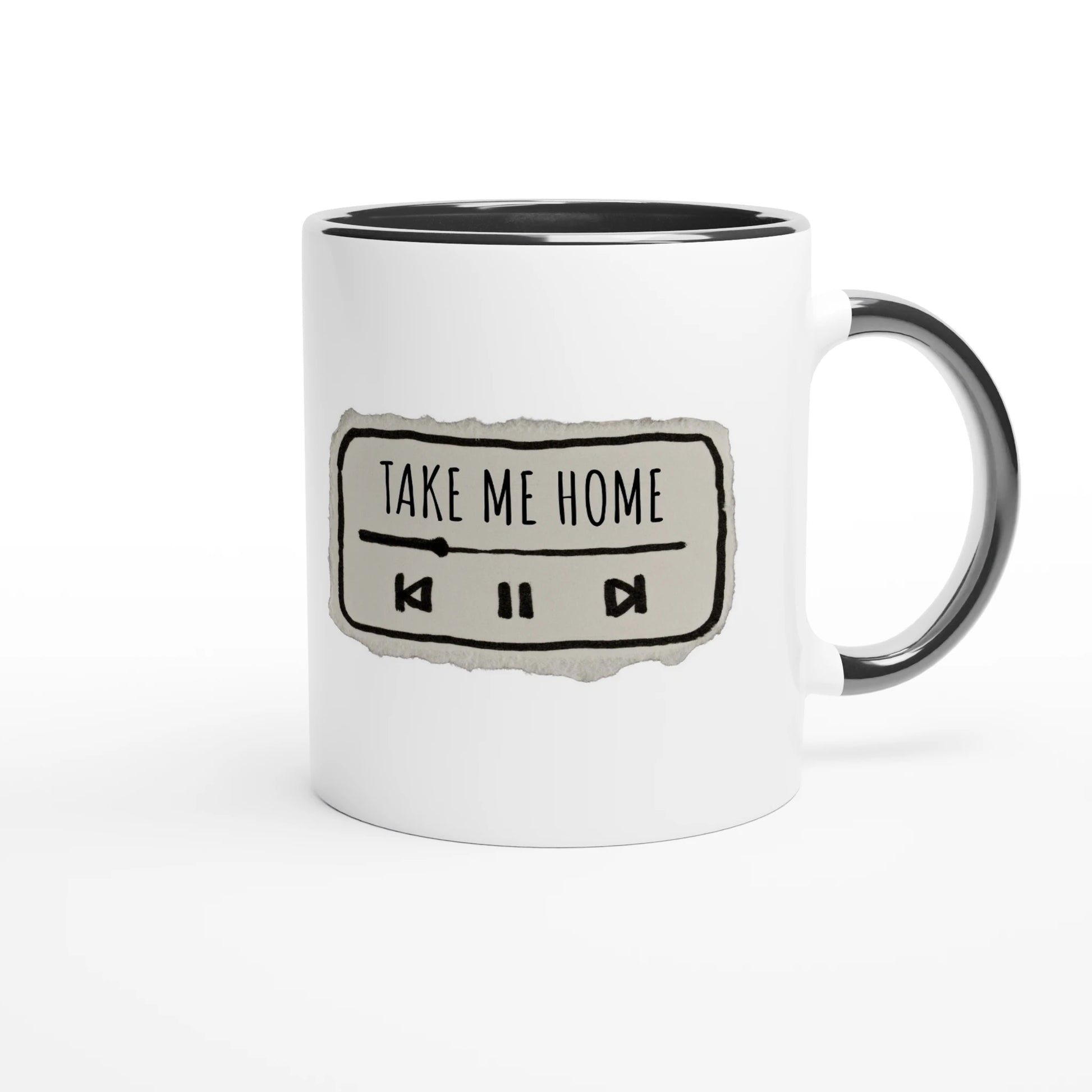 Zweifarbige Keramiktasse 325 ml mit Aufdruck "Take Me Home" in Schwarz – Schreibtischtasse von Vollzeitfrust
