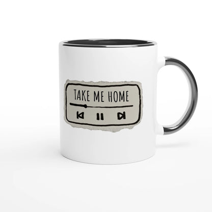 Zweifarbige Keramiktasse 325 ml mit Aufdruck "Take Me Home" in Schwarz – Schreibtischtasse von Vollzeitfrust
