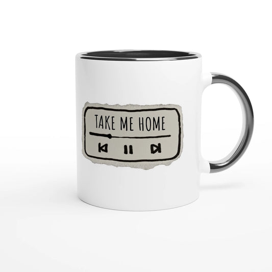 Zweifarbige Keramiktasse 325 ml mit Aufdruck "Take Me Home" in Schwarz – Schreibtischtasse von Vollzeitfrust
