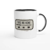 Zweifarbige Keramiktasse 325 ml mit Aufdruck "Take Me Home" in Schwarz – Schreibtischtasse von Vollzeitfrust
