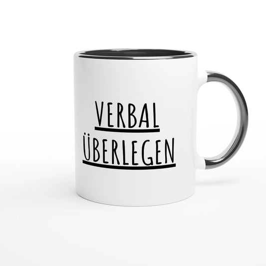 Zweifarbige Keramiktasse 325 ml mit Aufdruck "Verbal überlegen" in Schwarz – Schreibtischtasse von Vollzeitfrust
