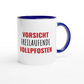 Zweifarbige Keramiktasse 325 ml mit Aufdruck "Vorsicht – freilaufende Vollpfosten" in Blau – Schreibtischtasse von Vollzeitfrust
