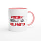 Zweifarbige Keramiktasse 325 ml mit Aufdruck "Vorsicht – freilaufende Vollpfosten" in Rosa – Schreibtischtasse von Vollzeitfrust
