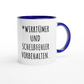 Zweifarbige Keramiktasse 325 ml mit Aufdruck "*Wirrtümer und Scheißfehler vorbehalten" in Blau – Schreibtischtasse von Vollzeitfrust
