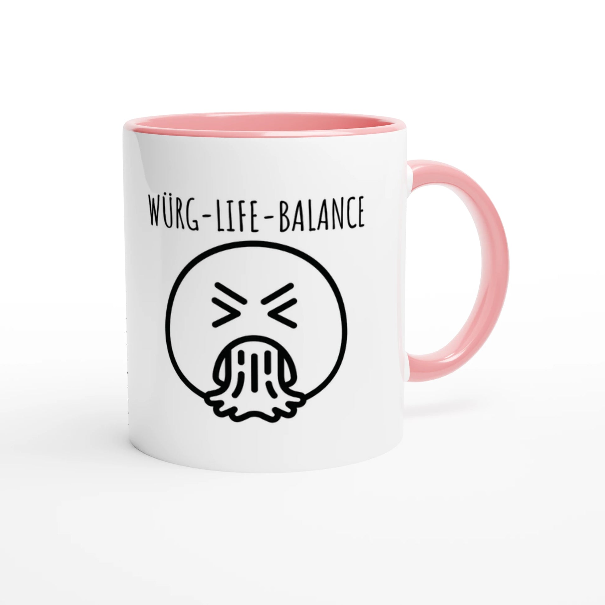 Zweifarbige Keramiktasse 325 ml mit Aufdruck "Würg-Life-Balance" in Rosa – Schreibtischtasse von Vollzeitfrust
