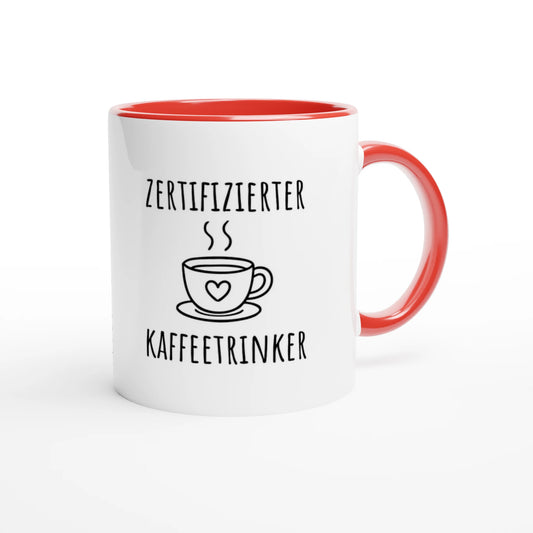 Zweifarbige Keramiktasse 325 ml mit Aufdruck "Zertifizierter Kaffeetrinker" in Rot – Schreibtischtasse von Vollzeitfrust